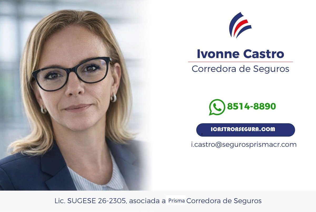 Tarjeta de presentación de Ivonne Castro, Corredora de Seguros, Lic. SUGESE 26-2305